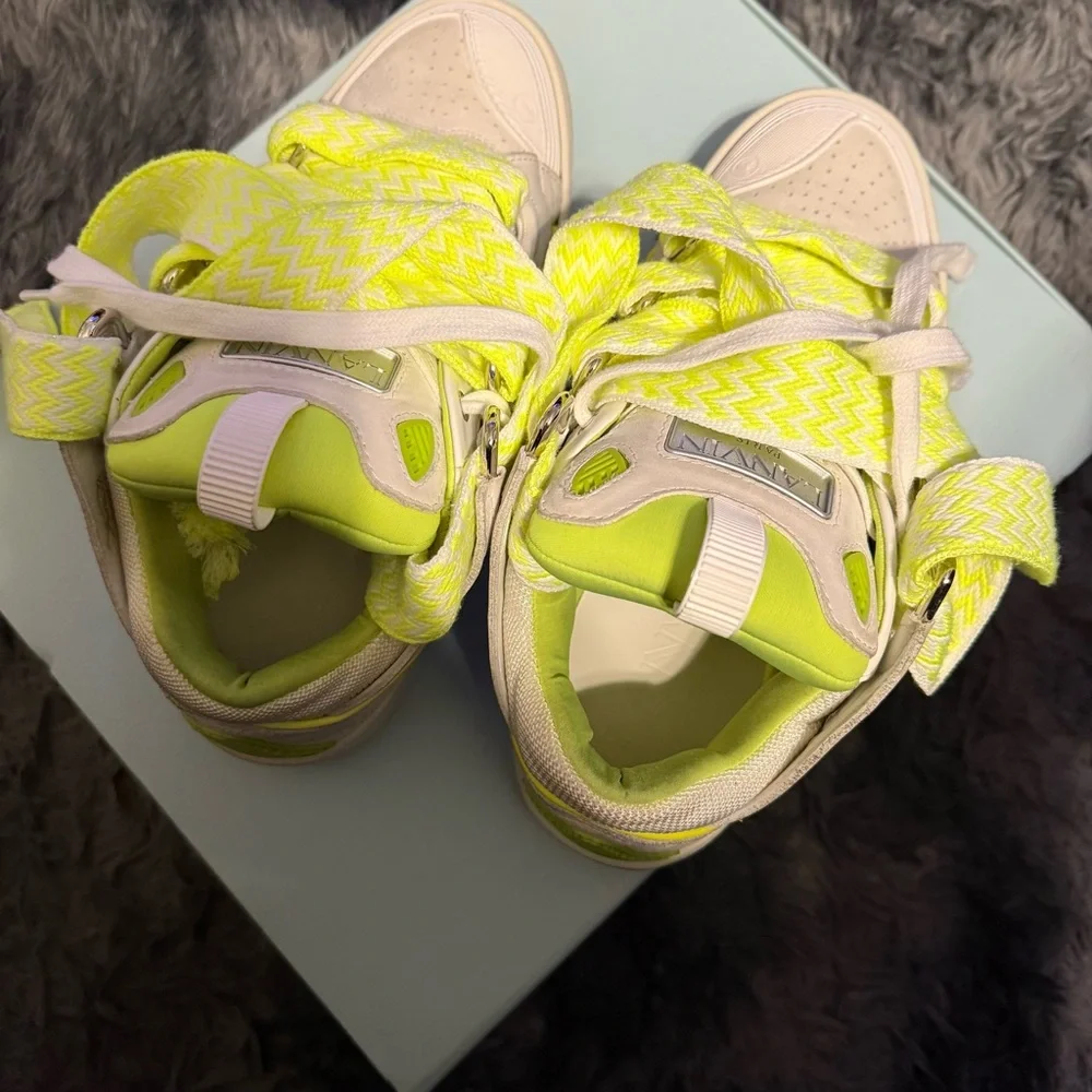 Authentic Lanvin Cream and Neon Yellow Women's Sneakers - Picture 5 of 10